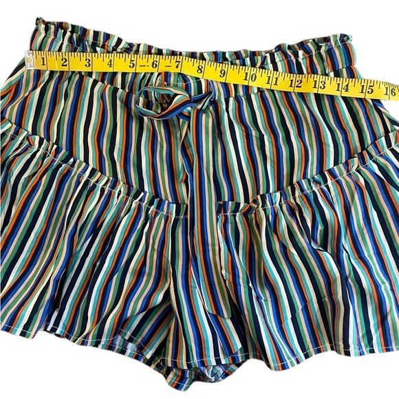 OliviaCeous Vibrant Rainbow Striped Ruffle Skorts, shorts,Mini, Large,New - Picture 4 of 7
